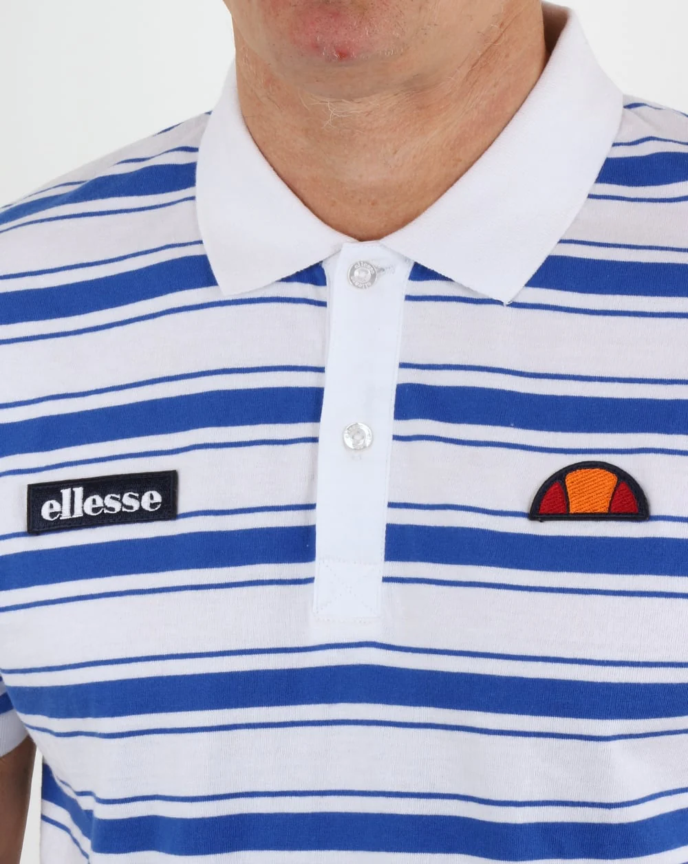 Ellesse White Blue Striped Polo Shirt - Image 2
