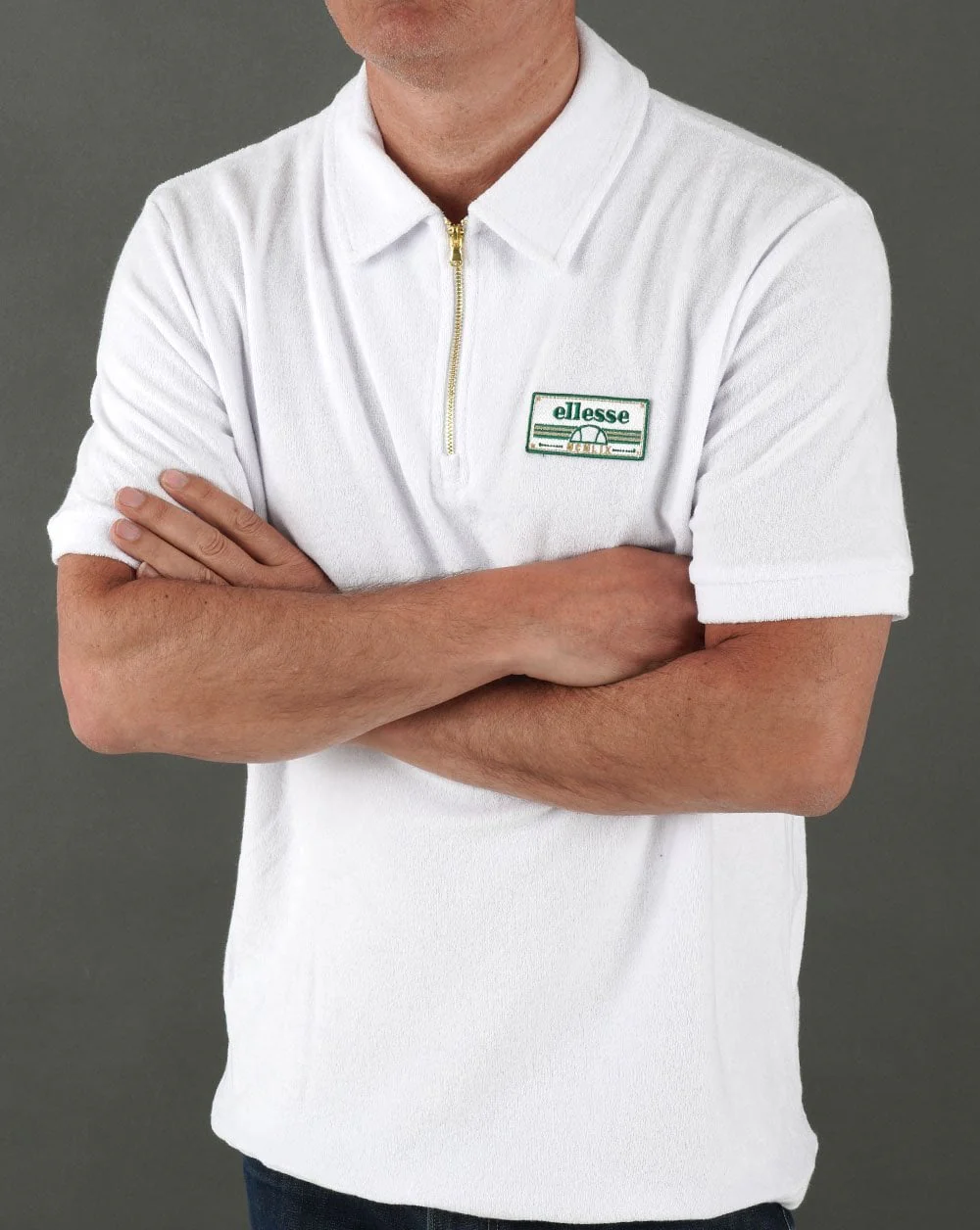 Ellesse Zip Towelling Polo Shirt White - Image 3