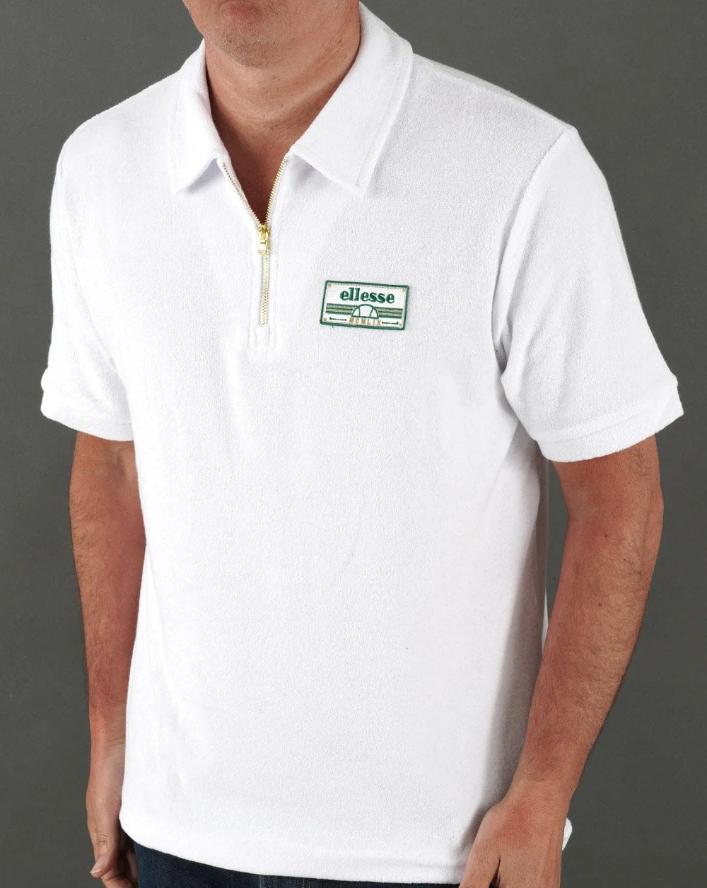 Ellesse Zip Towelling Polo Shirt White - Image 4