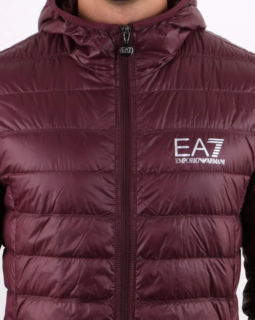 Emporio Armani EA7 Down Hooded Jacket Burgundy - Image 3