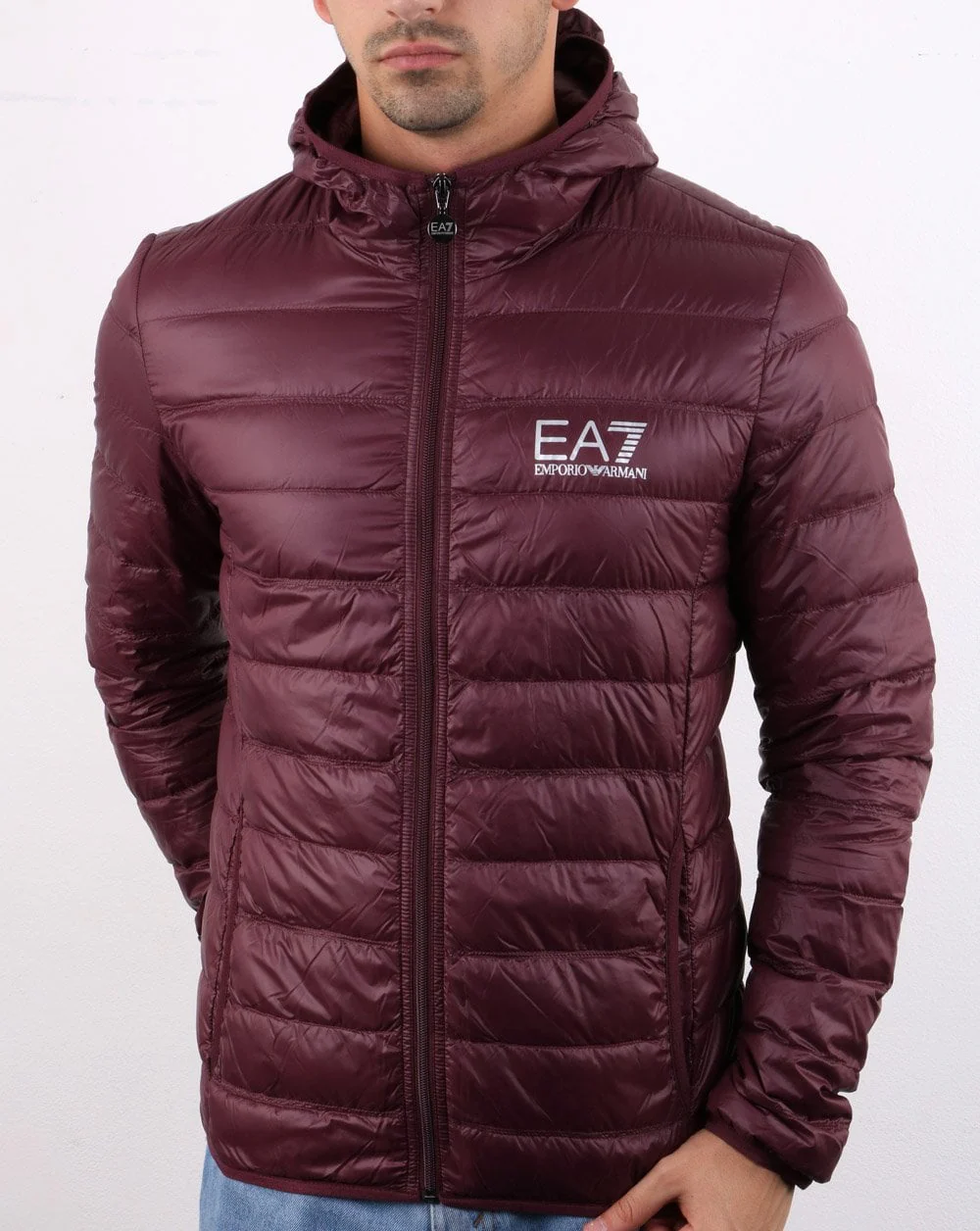 Emporio Armani EA7 Down Hooded Jacket Burgundy - Image 4