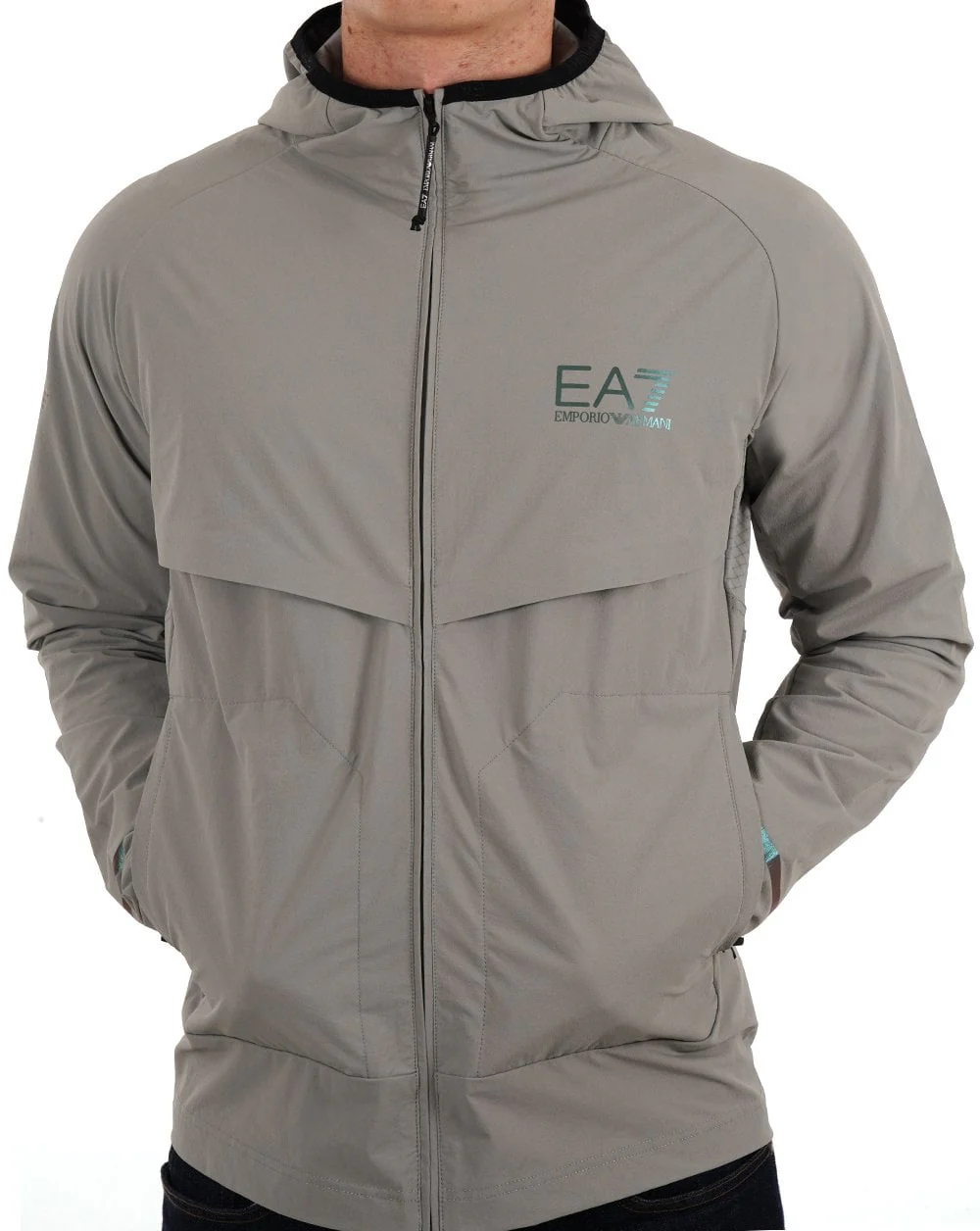 Emporio Armani EA7 Dynamic Athlete Hooded Tech Jacket Grey - Image 3