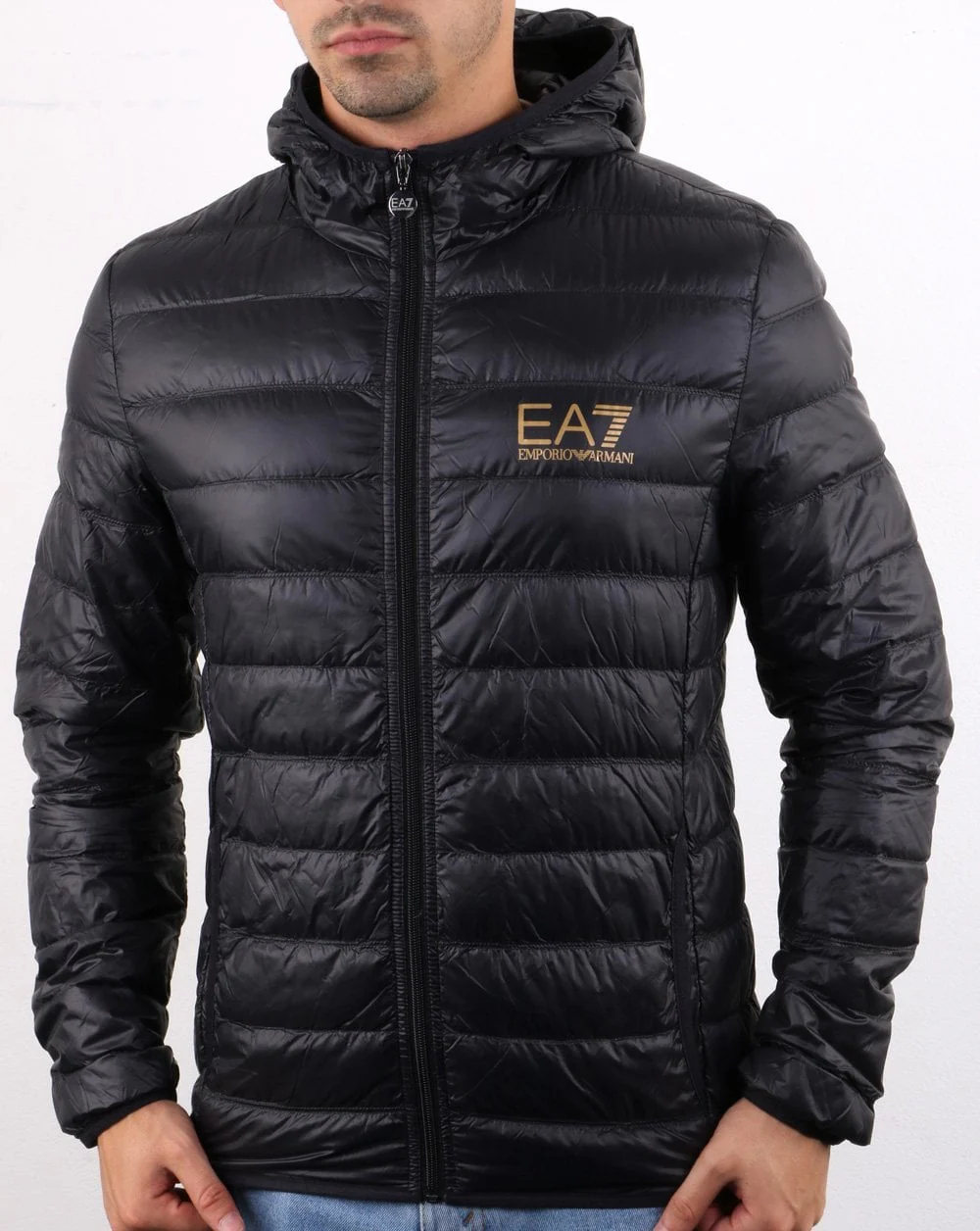 Emporio Armani EA7 Hooded Down Jacket Black/Gold