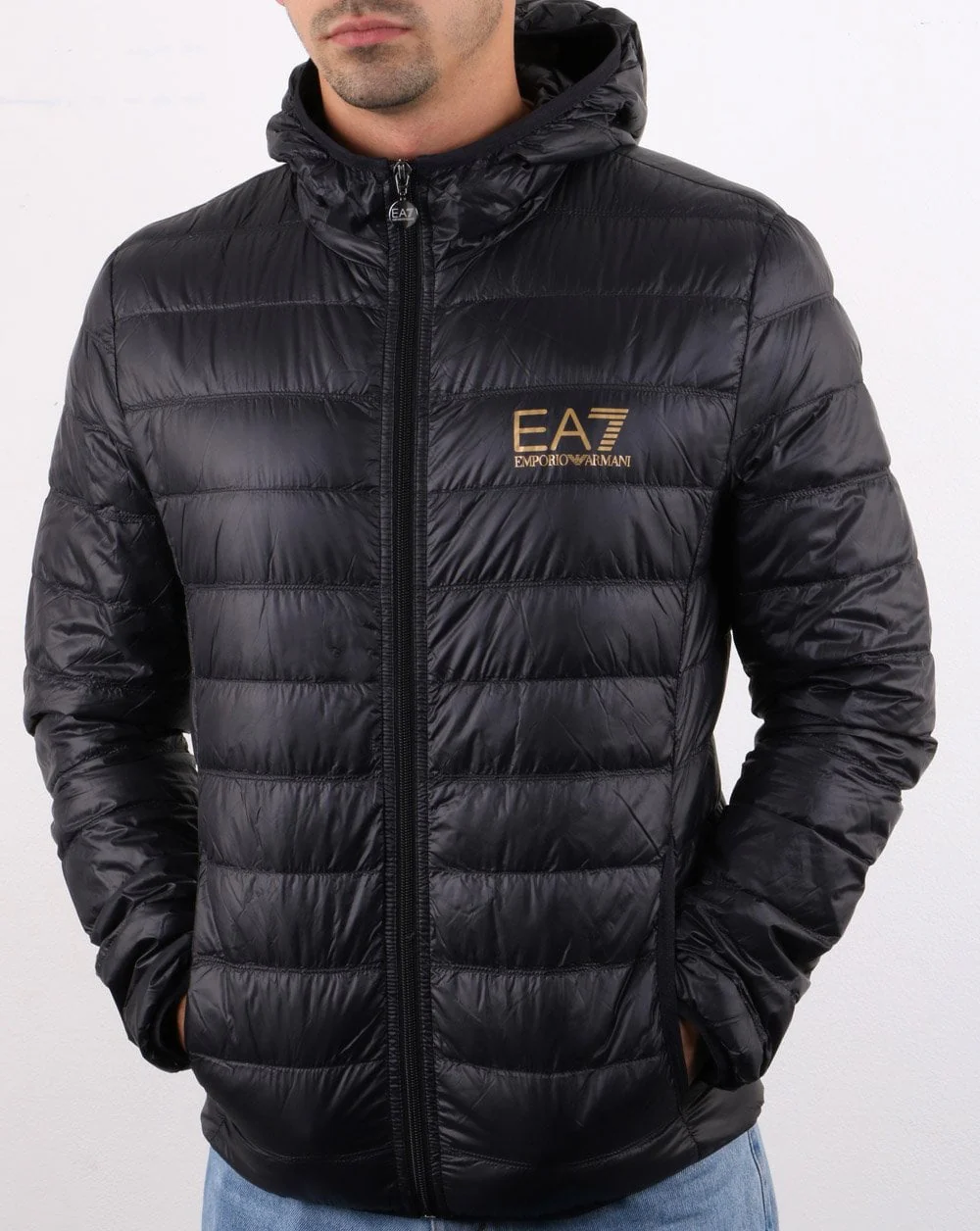 Emporio Armani EA7 Hooded Down Jacket Black/Gold - Image 2