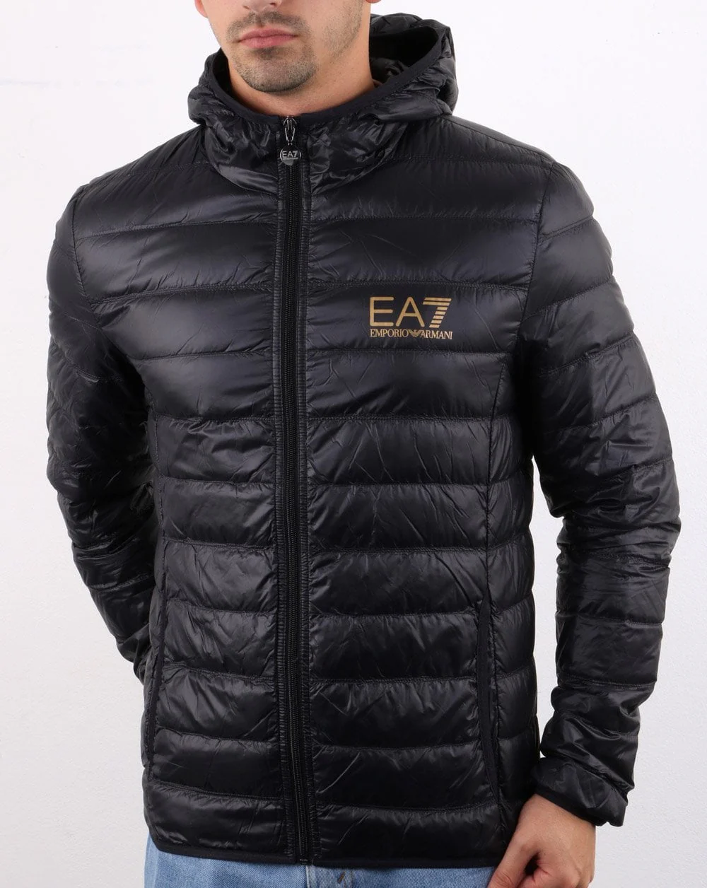 Emporio Armani EA7 Hooded Down Jacket Black/Gold - Image 3
