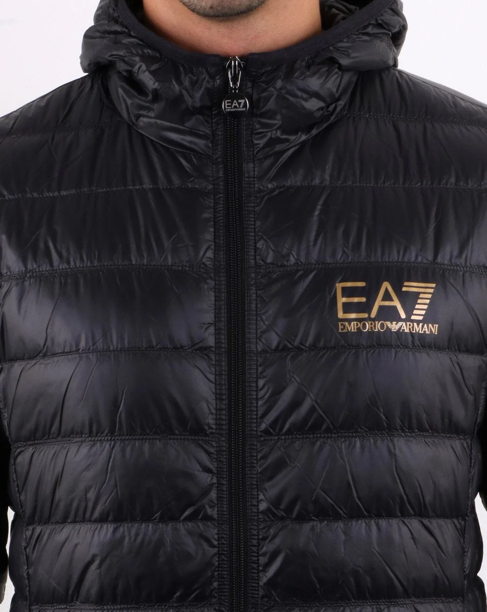 Emporio Armani EA7 Hooded Down Jacket Black/Gold - Image 4