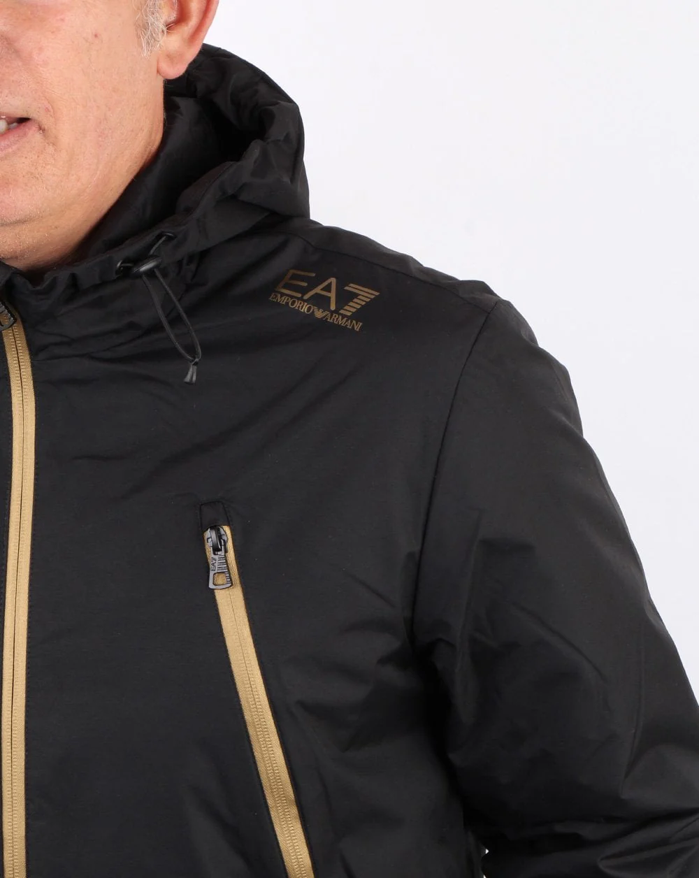 Emporio Armani EA7 Hooded Jacket Black/Gold - Image 3