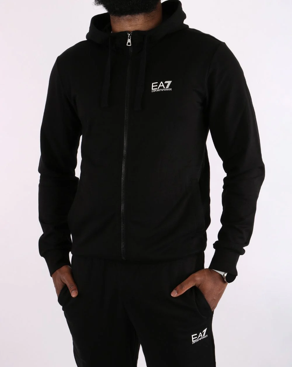 Emporio Armani EA7 Hooded Tracksuit Black/White - Image 2