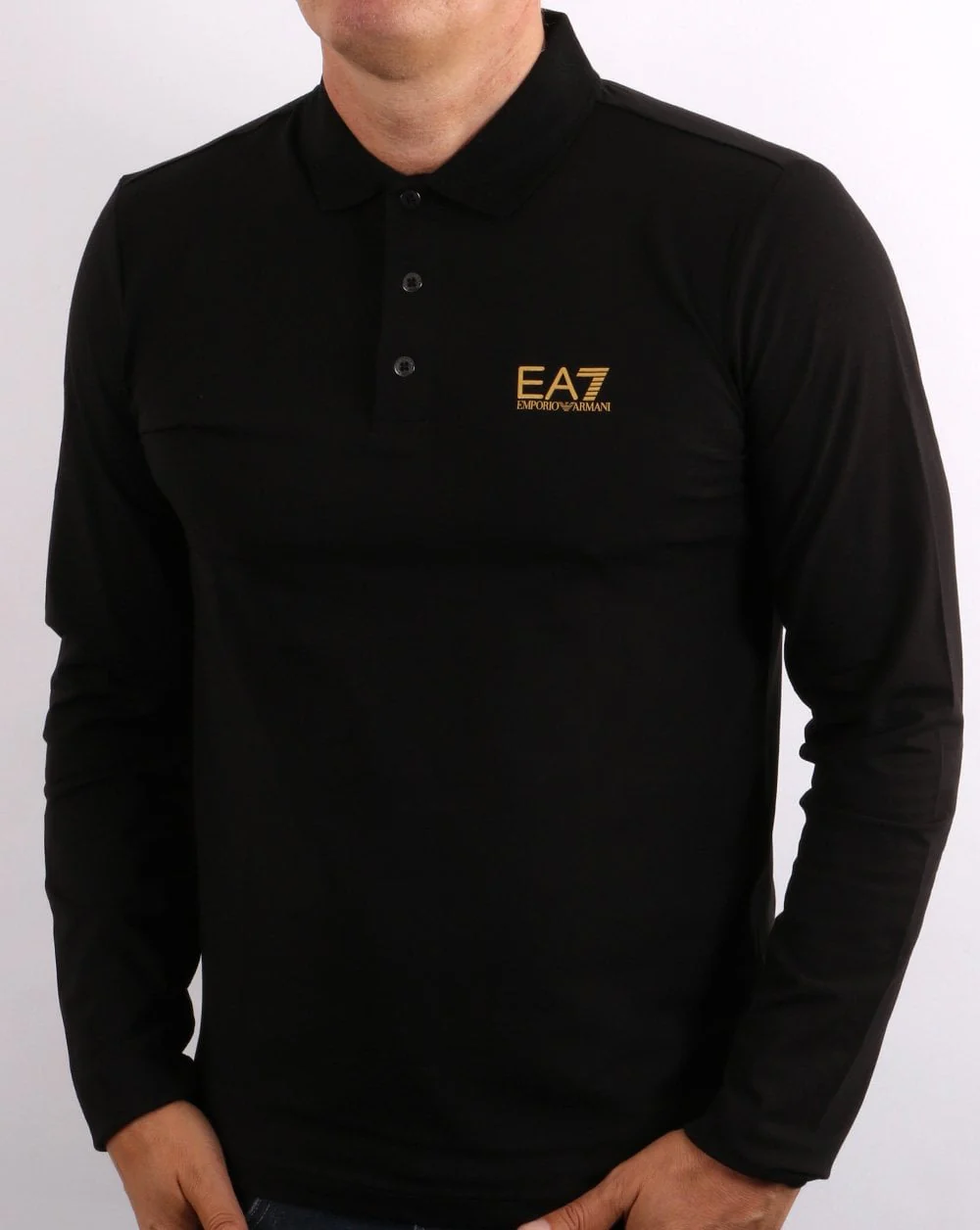 Emporio Armani EA7 Long Sleeve Polo Shirt Black