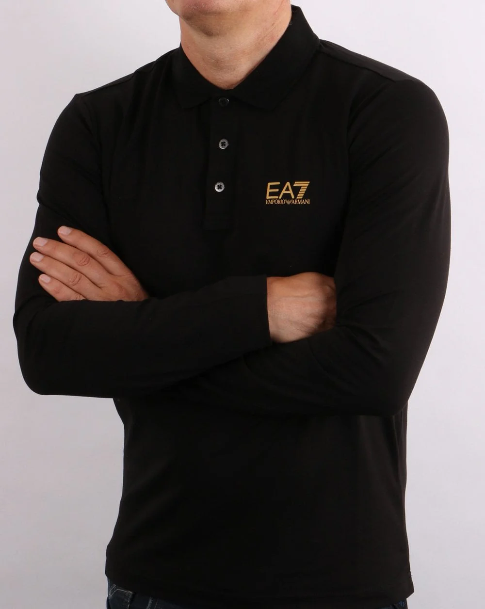 Emporio Armani EA7 Long Sleeve Polo Shirt Black - Image 2