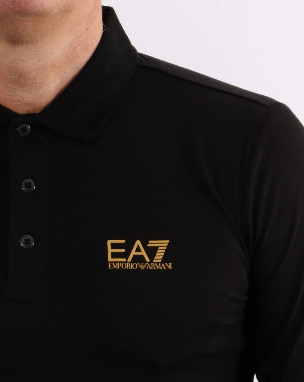 Emporio Armani EA7 Long Sleeve Polo Shirt Black - Image 3