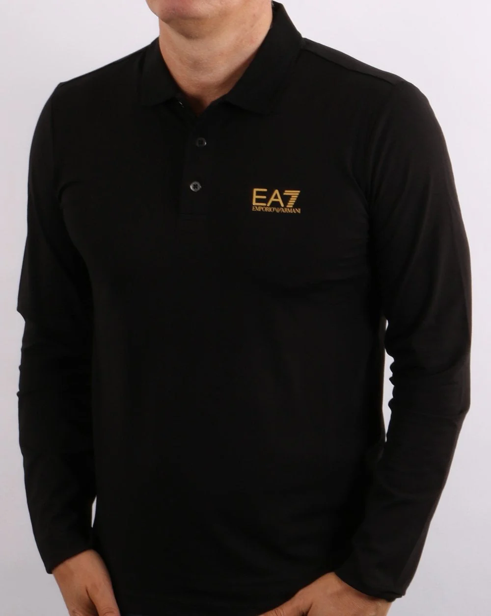 Emporio Armani EA7 Long Sleeve Polo Shirt Black - Image 4