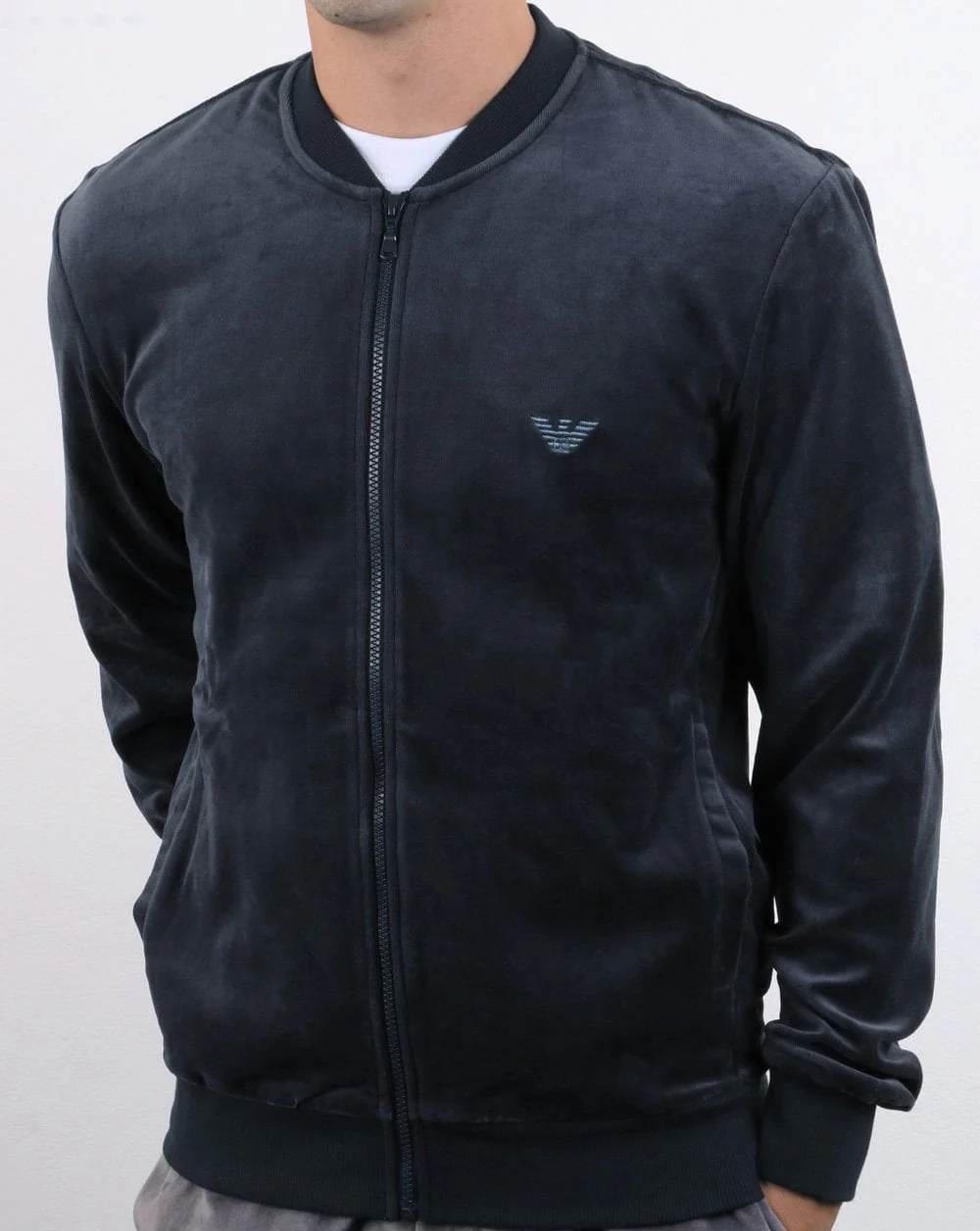 Emporio Armani Velour Track Top Navy - Image 2