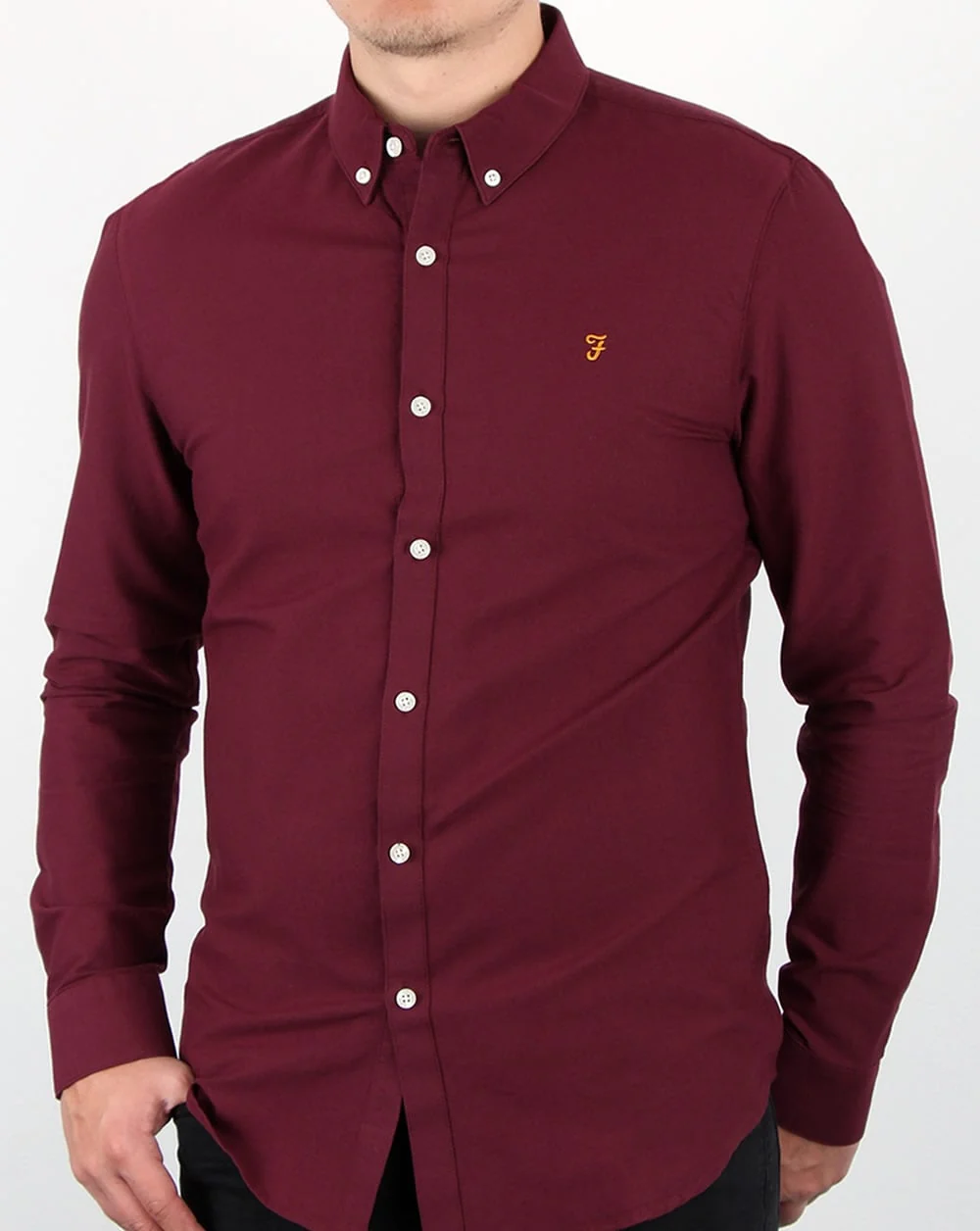 Farah Brewer Long Sleeve Shirt Burgundy - Image 3