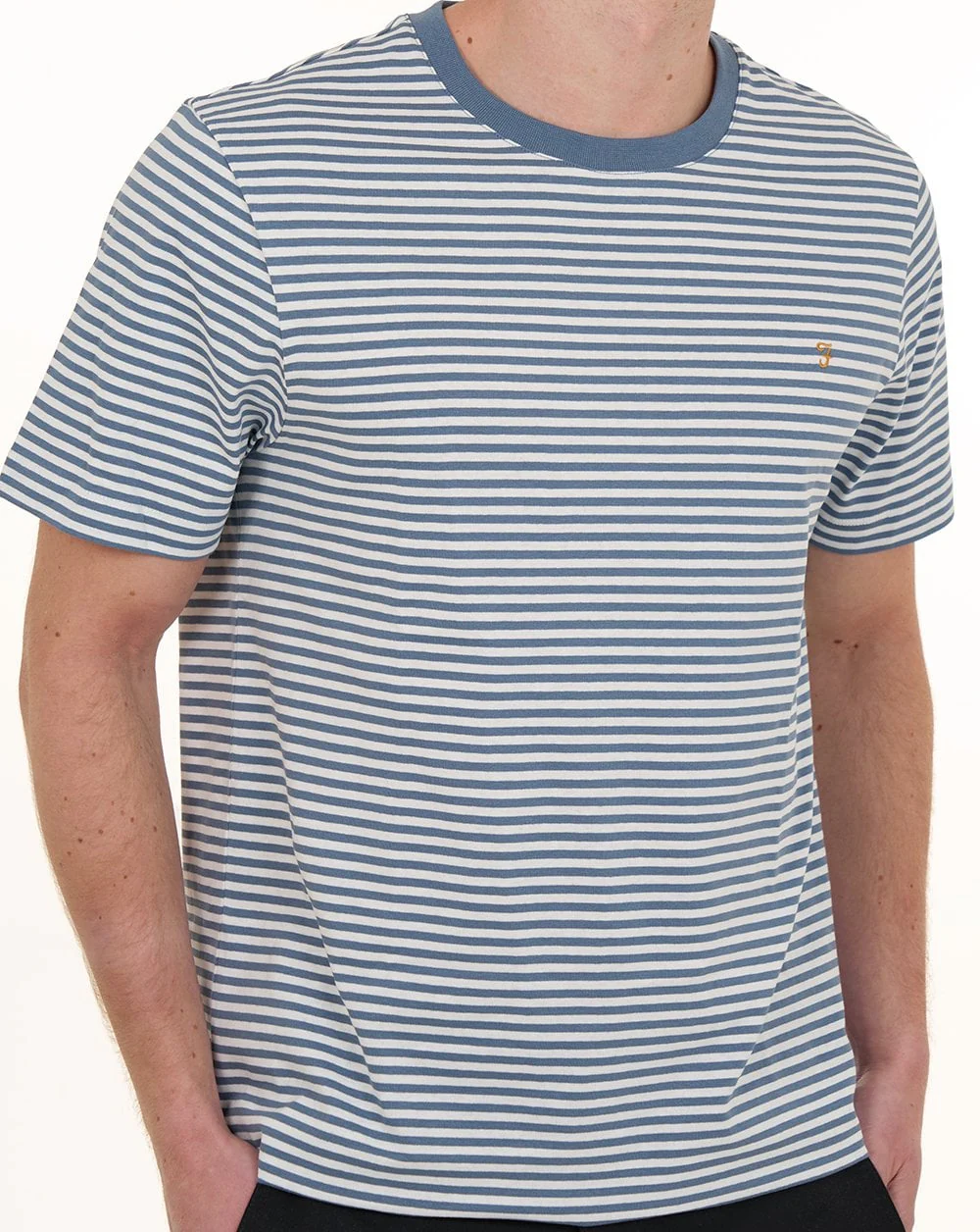 Farah Castle Striped T Shirt Blue Tide - Image 3
