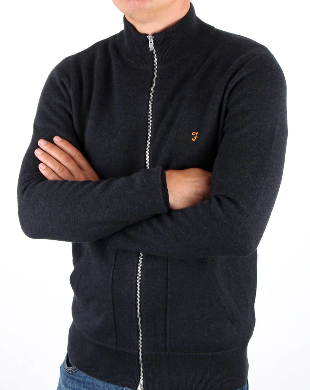Farah Fermoy Knitted Track Top Navy Marl - Image 3
