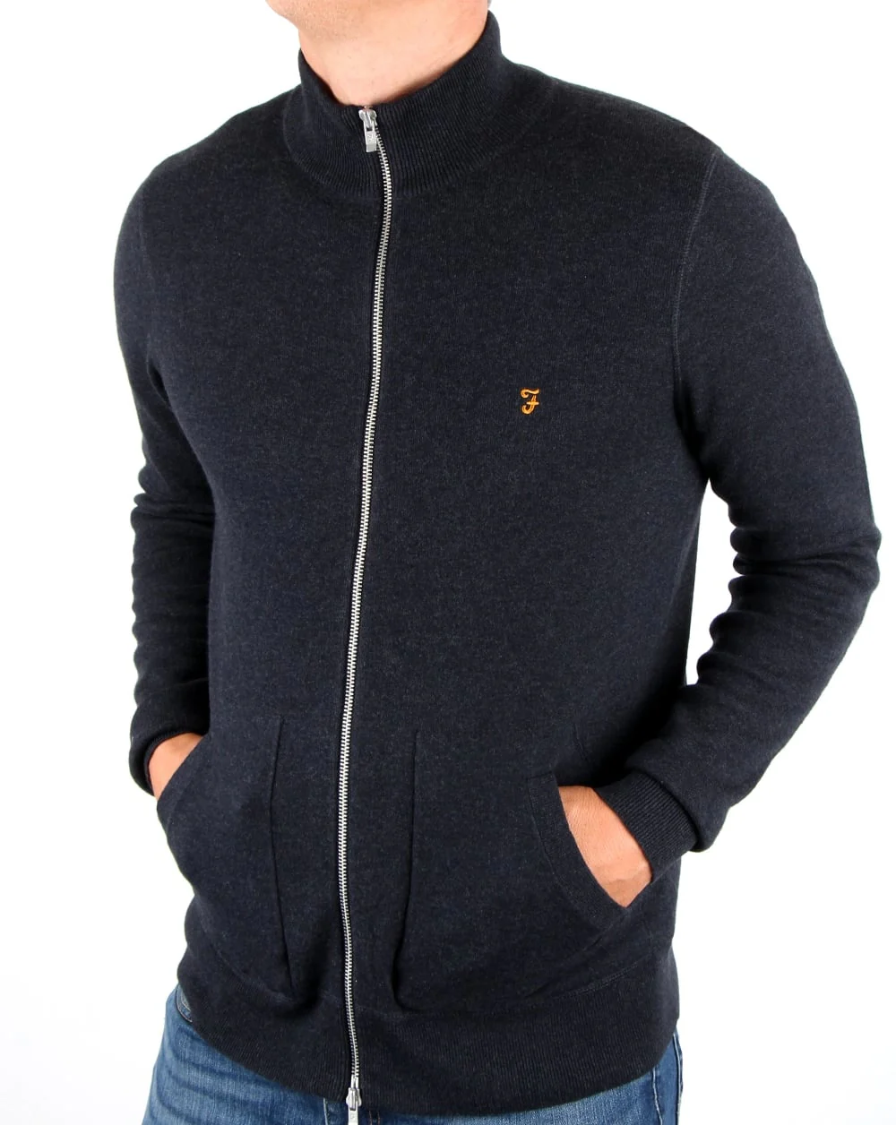Farah Fermoy Knitted Track Top Navy Marl - Image 4