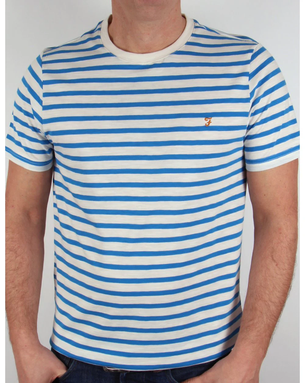 Farah Gieger Striped T-shirt White/Royal Blue