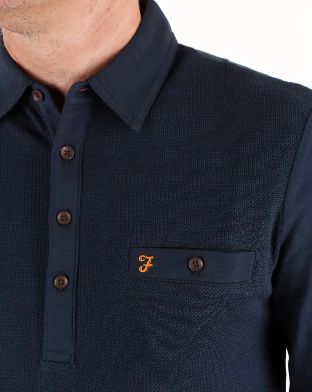Farah Lester Long Sleeve Polo Shirt Navy - Image 2