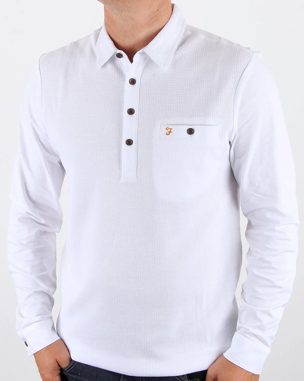 Farah Lester Long Sleeve Polo Shirt White