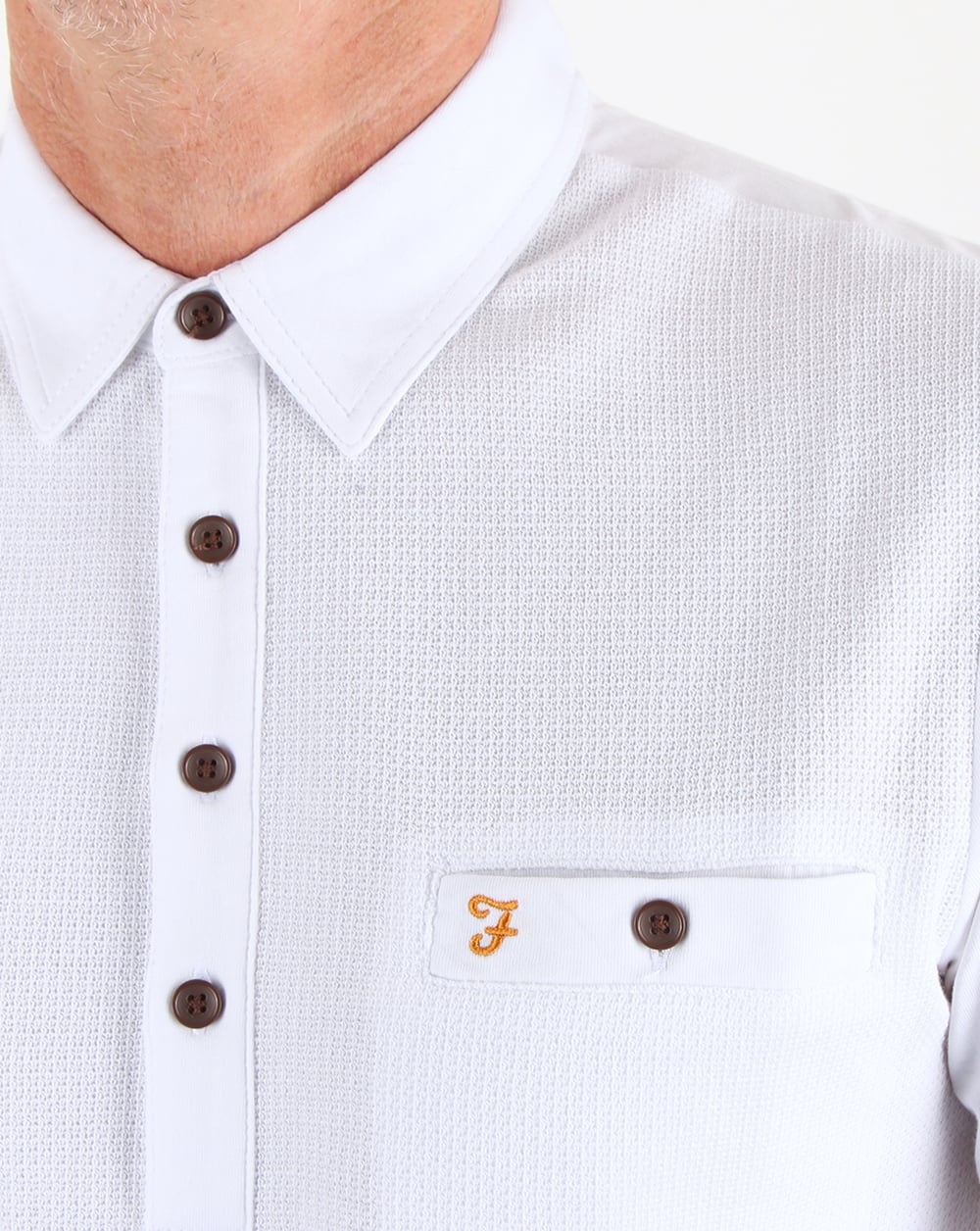 Farah Lester Long Sleeve Polo Shirt White - Image 2