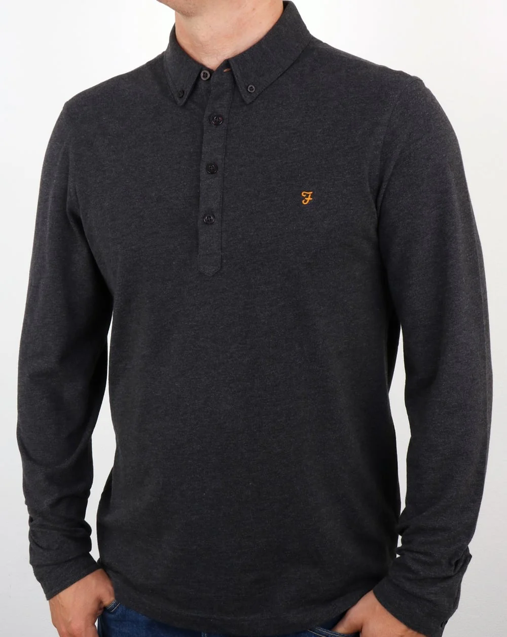 Farah Merriweather Polo Shirt Dark Asphalt Marl