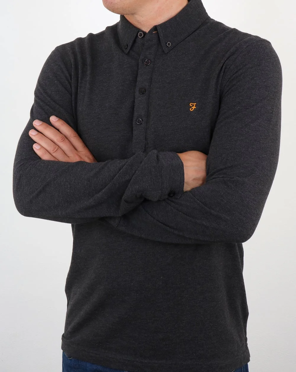 Farah Merriweather Polo Shirt Dark Asphalt Marl - Image 3