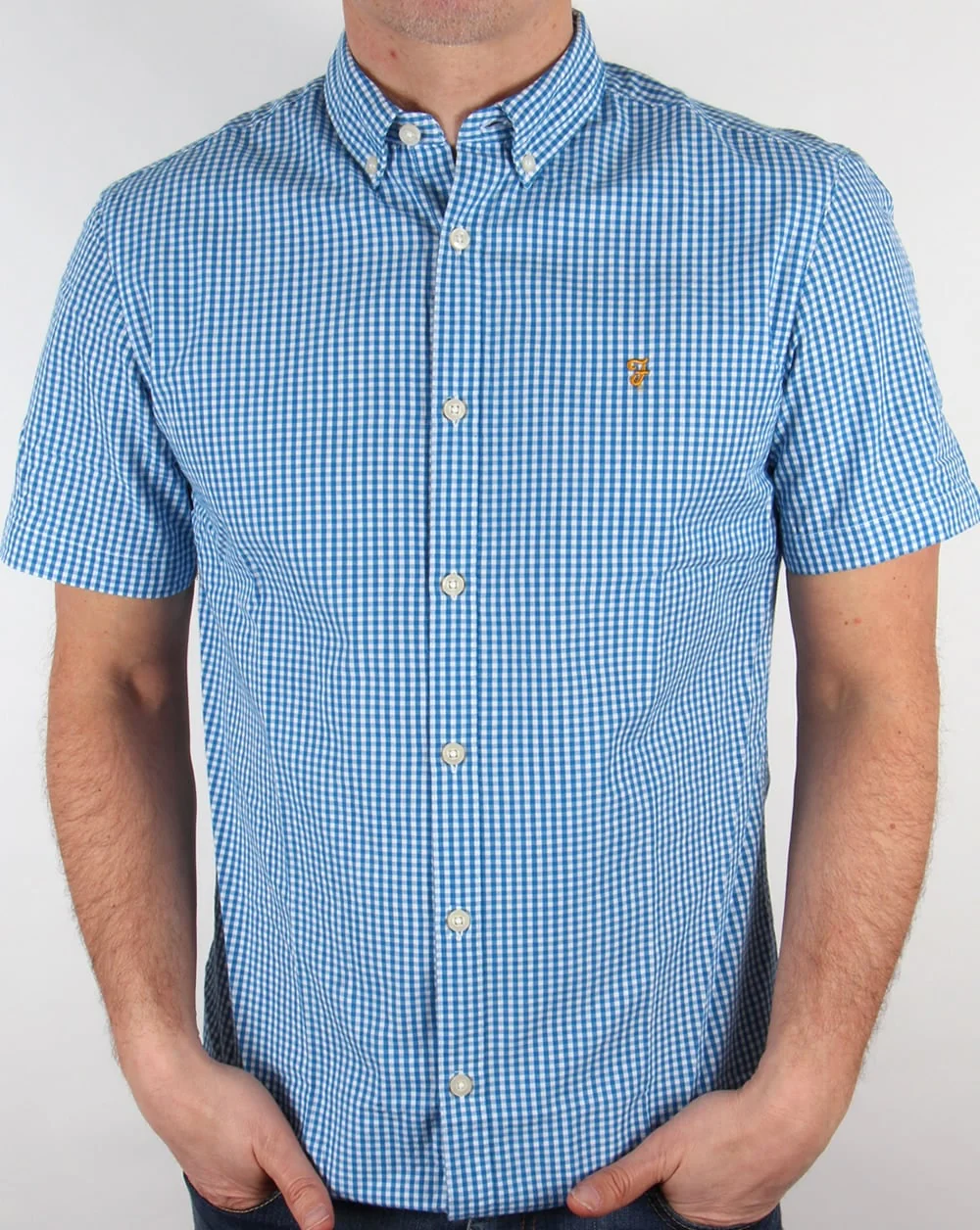Farah Vintage Argyle Short Sleeve Shirt Sierra Blue