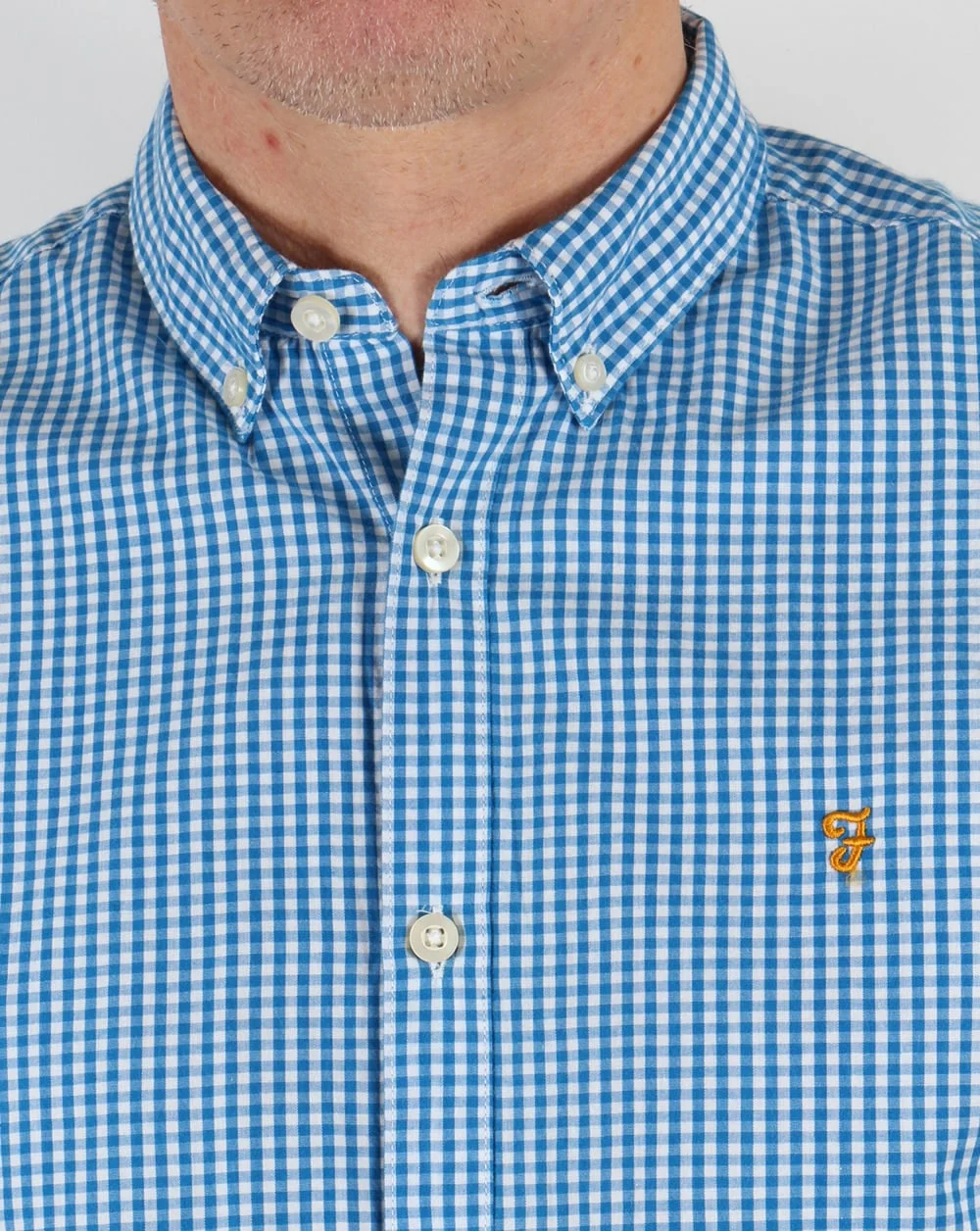 Farah Vintage Argyle Short Sleeve Shirt Sierra Blue - Image 2