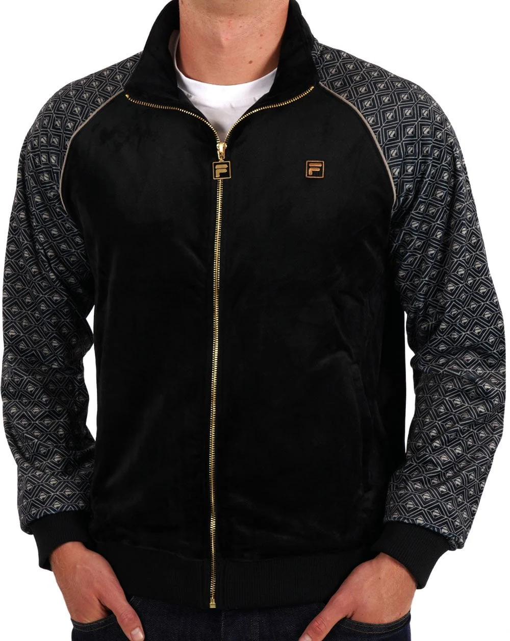 Fila Gold Albero Velour Track Top Black/Stone - Image 3