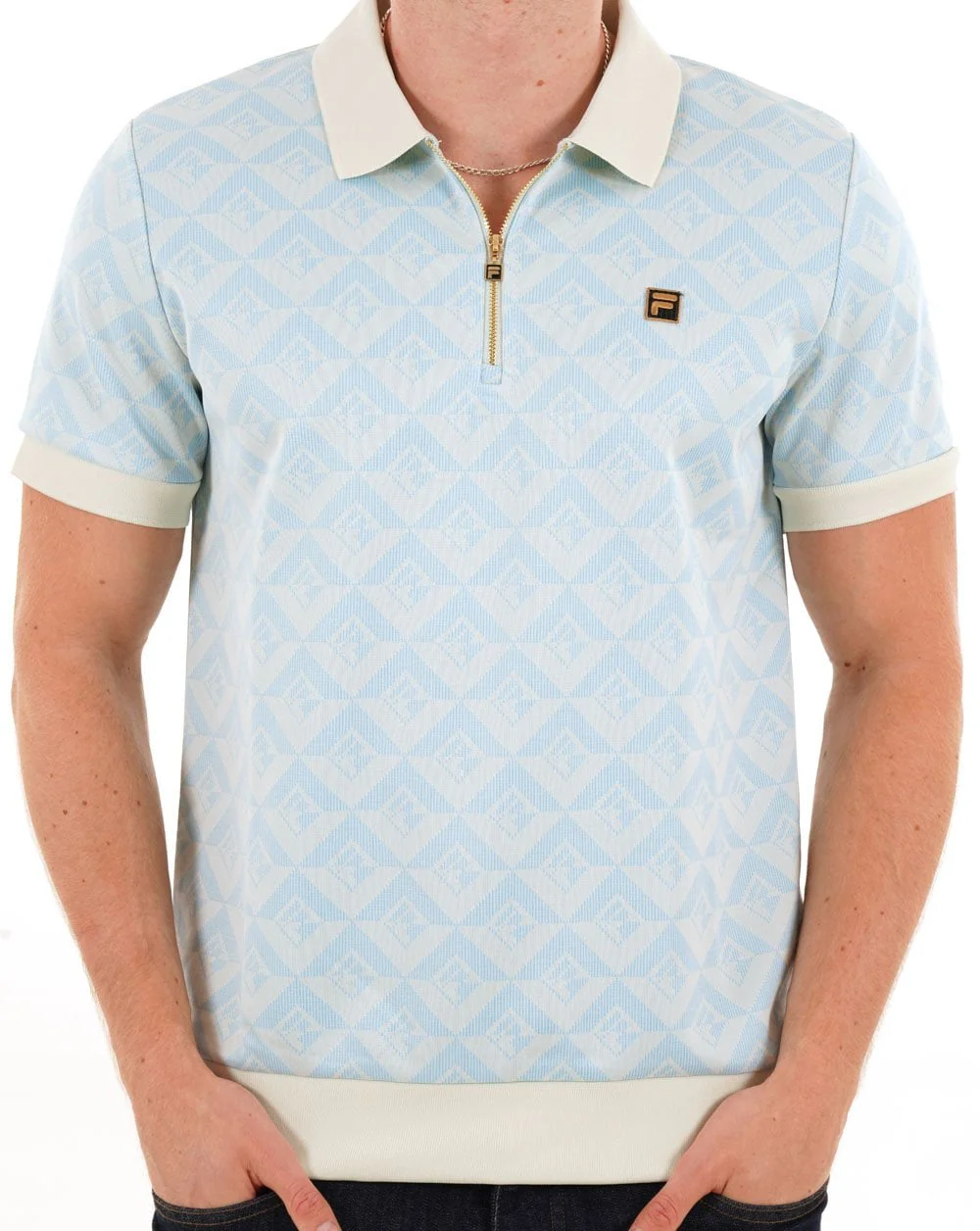 Fila Gold Axel Jacquard Zip Polo Blue - Image 2