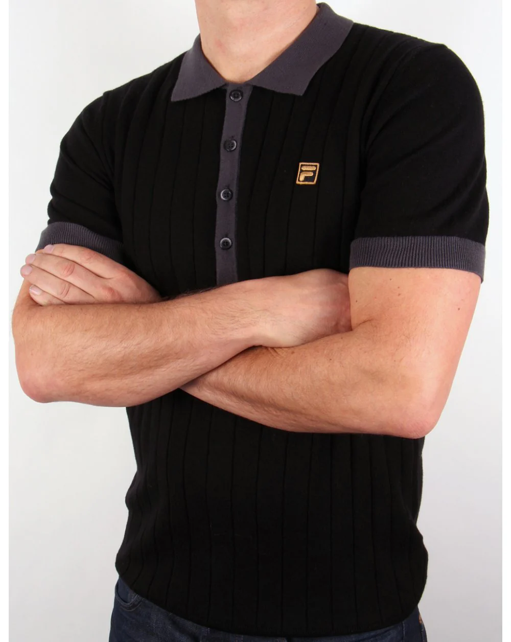 Fila Gold Bacio Knitted Polo Shirt Black - Image 2
