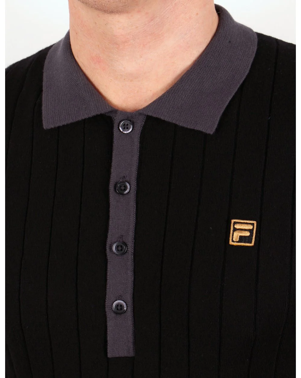 Fila Gold Bacio Knitted Polo Shirt Black - Image 3