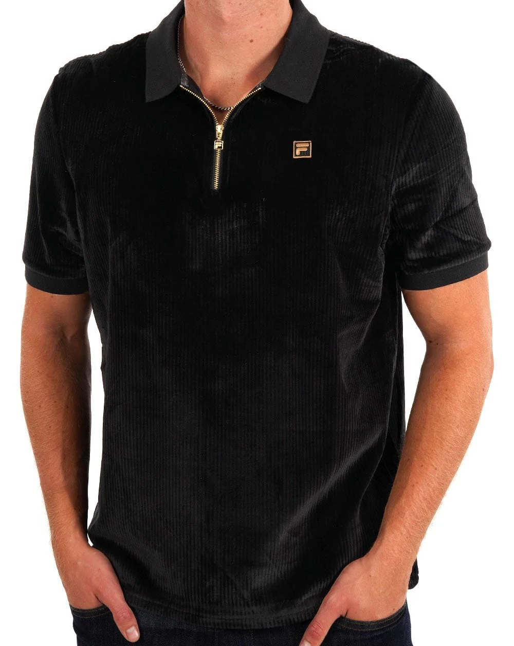 Fila Gold Corded Velour Polo Black - Image 3