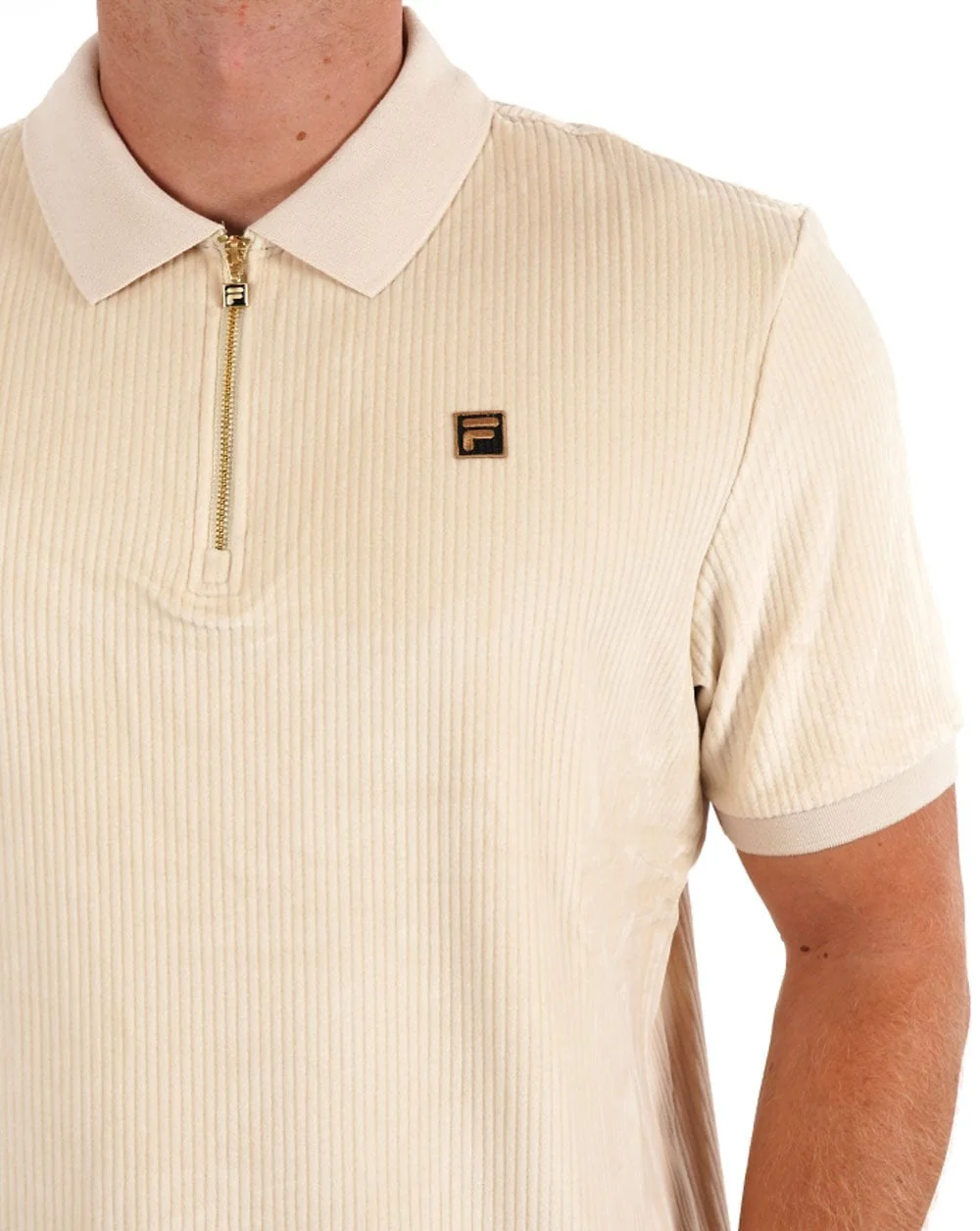 Fila Gold Corded Velour Polo Shirt Ecru - Image 2