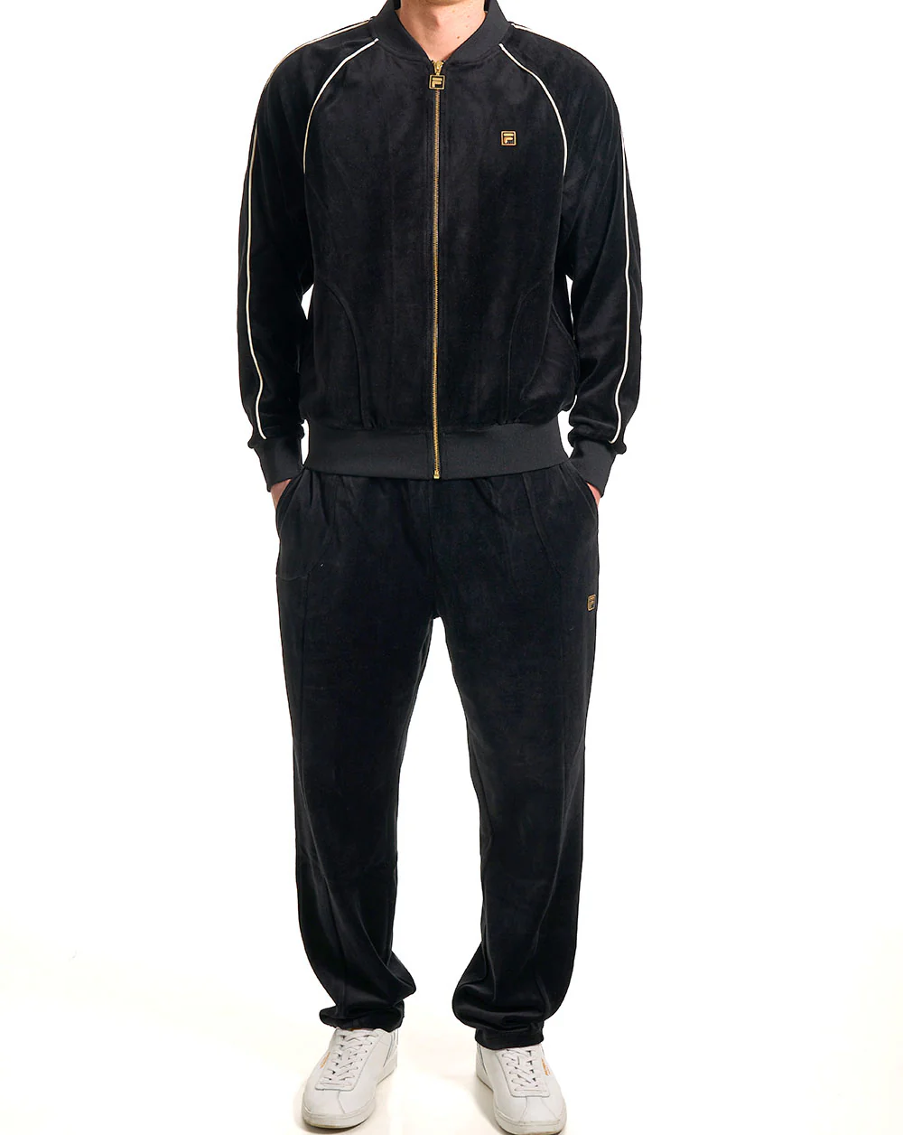 Fila Gold Fella Velour Track Jacket Black - Image 3