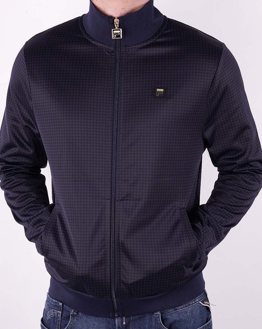Fila Gold Houndstooth Track Top Navy - Image 3