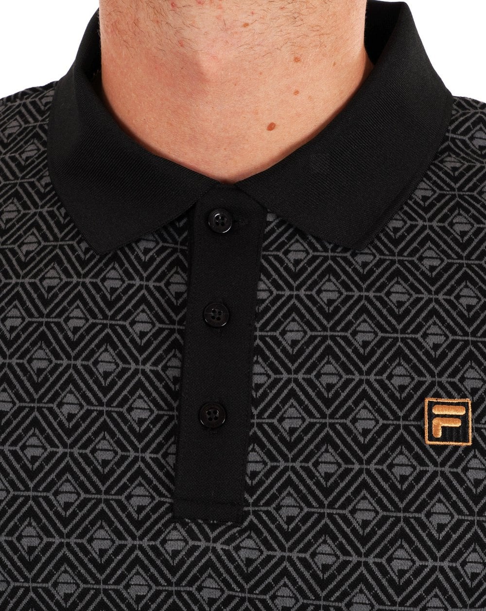 Fila Gold LS Knit Style Polo Shirt Black - Image 2