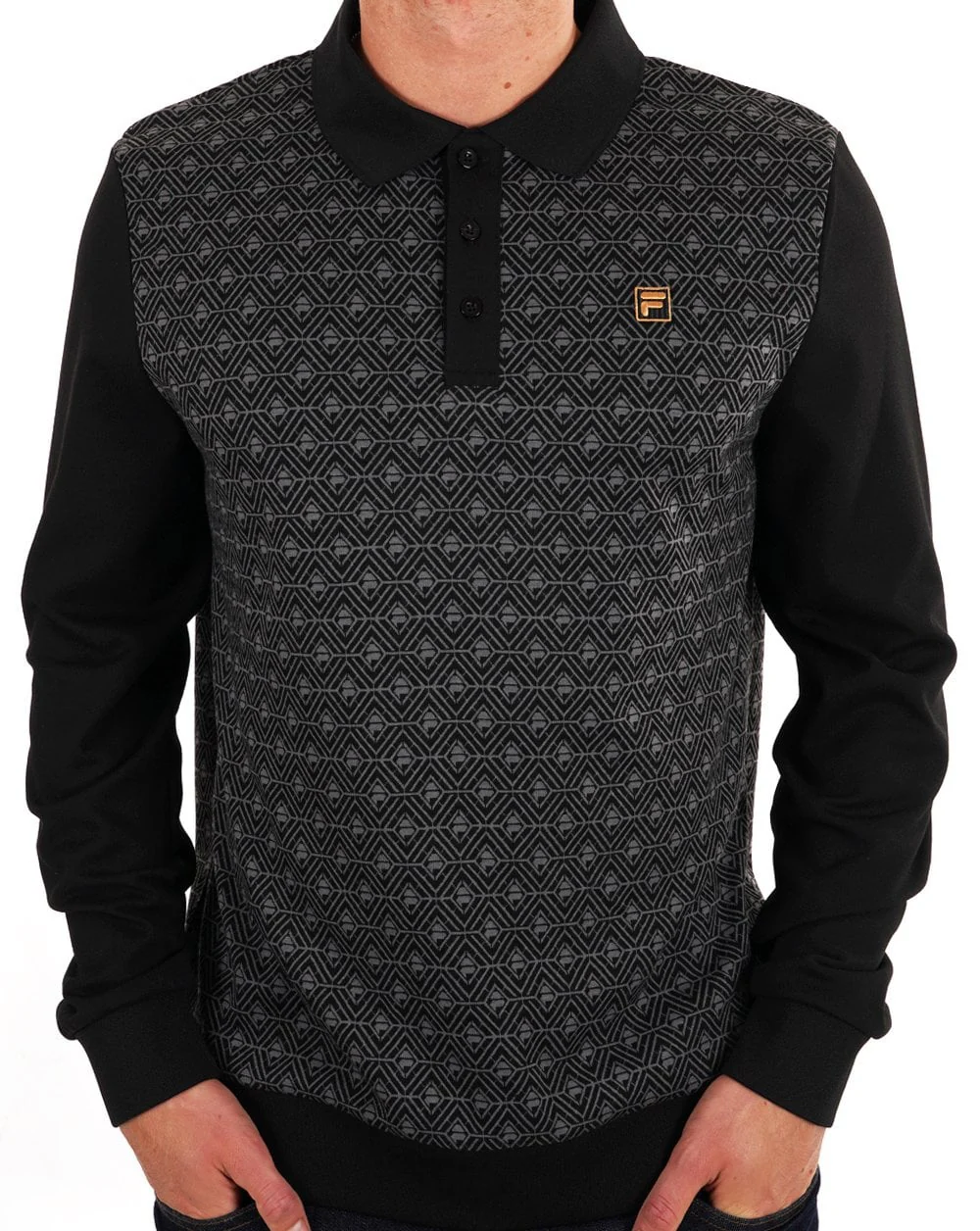 Fila Gold LS Knit Style Polo Shirt Black - Image 3
