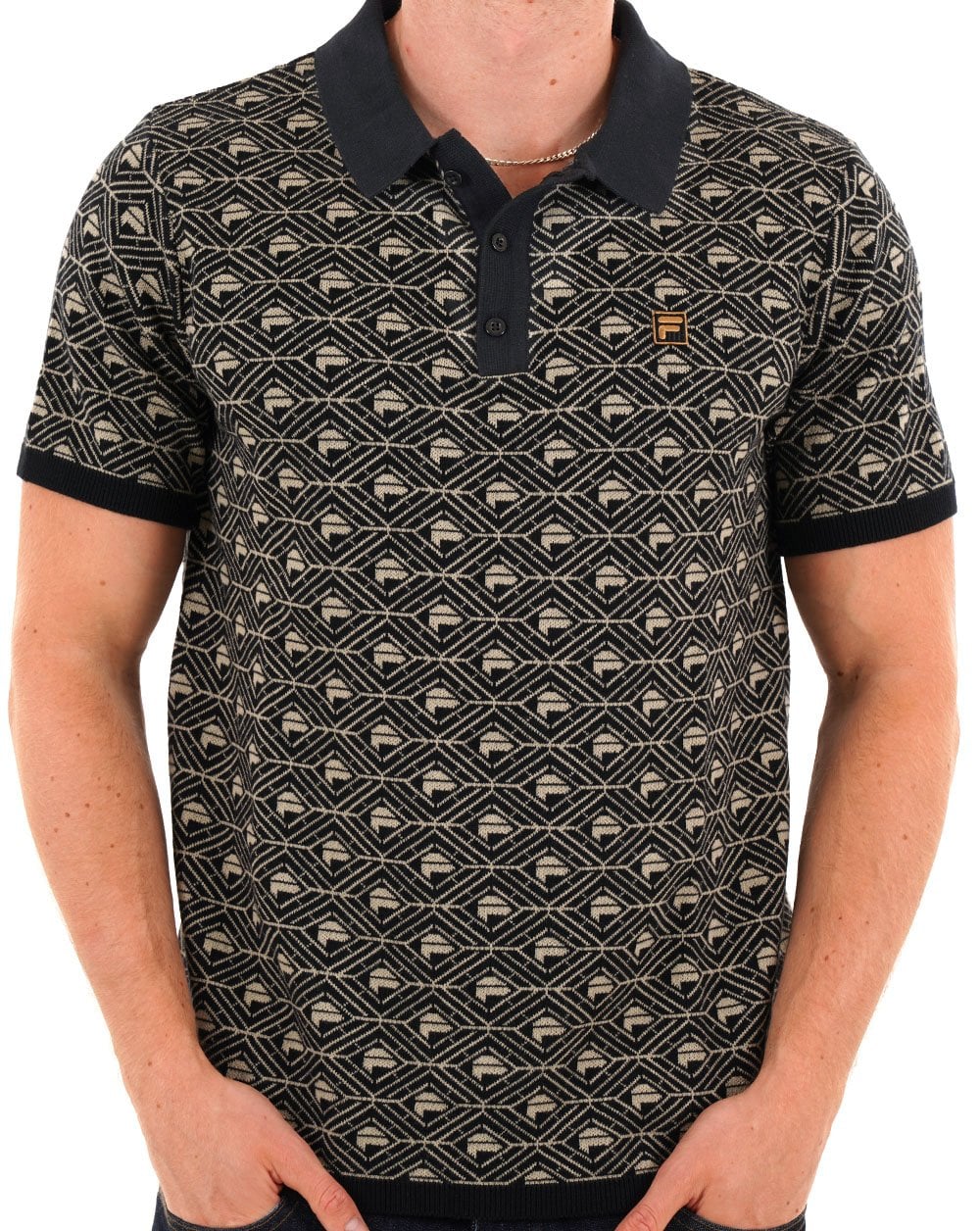 Fila Gold Pattern Knit Polo Black Stone - Image 3