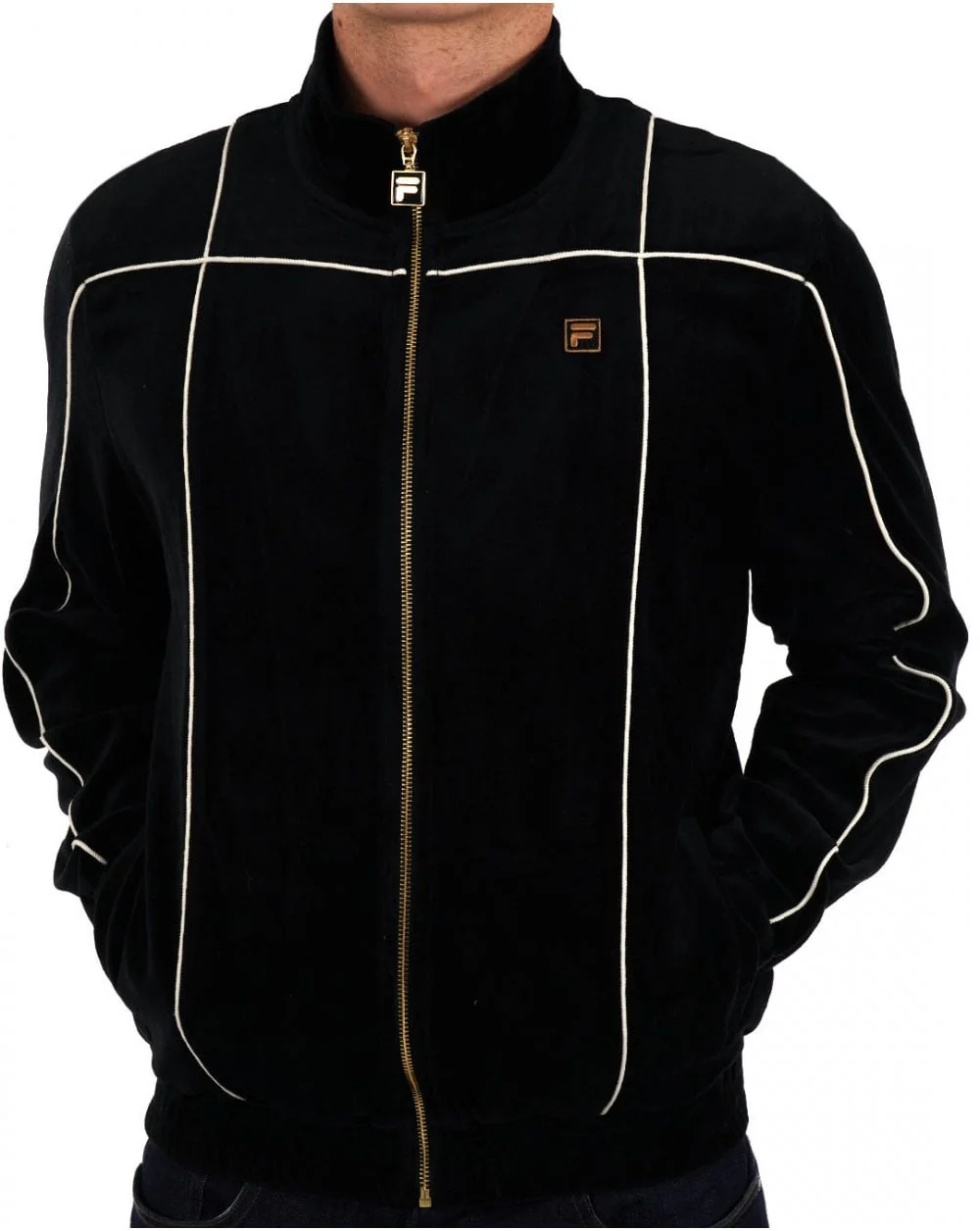 Fila Gold Piped Velour Track Top Black - Image 2