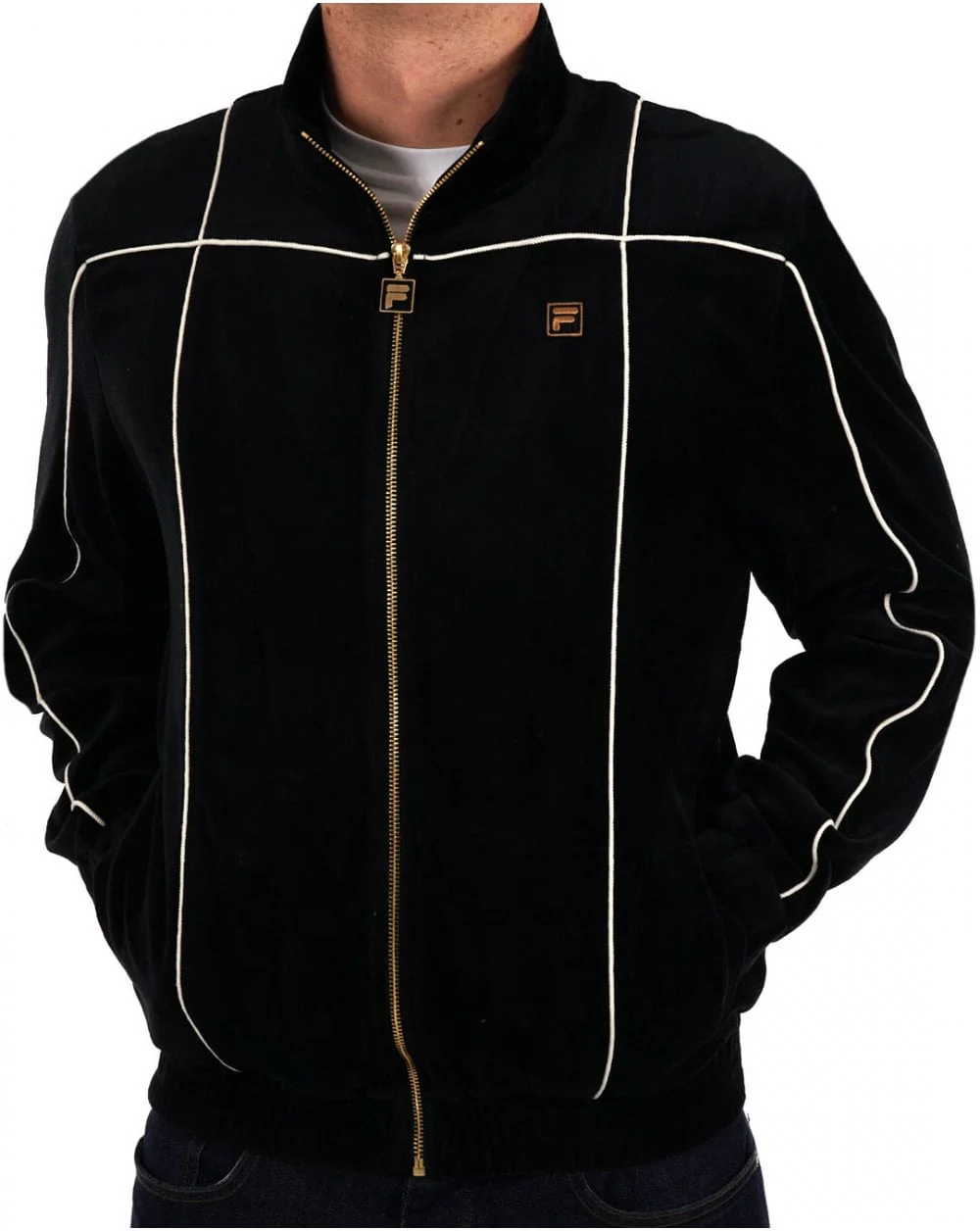 Fila Gold Piped Velour Track Top Black - Image 4