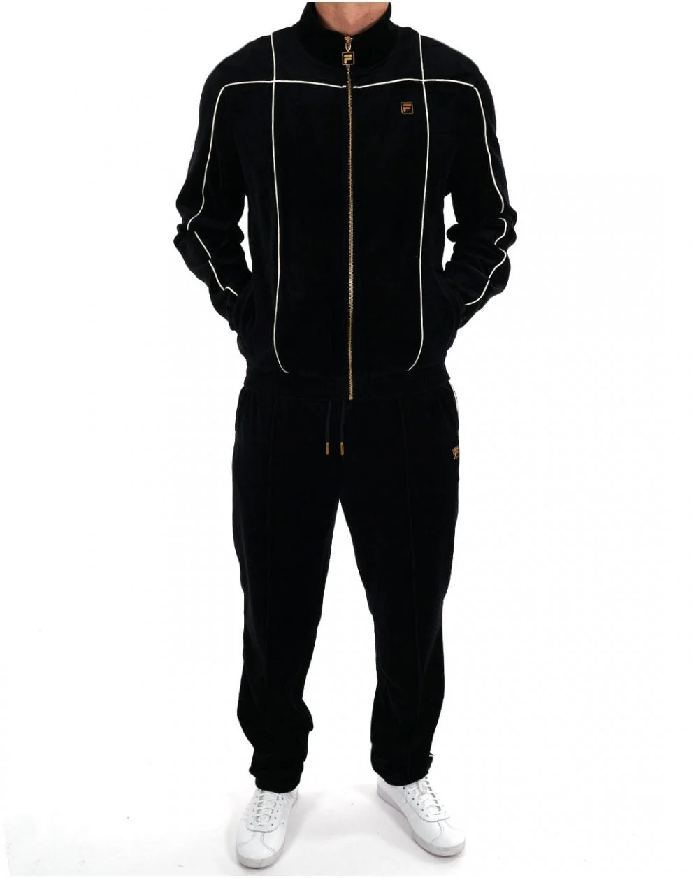 Fila Gold Piped Velour Track Top Black - Image 5