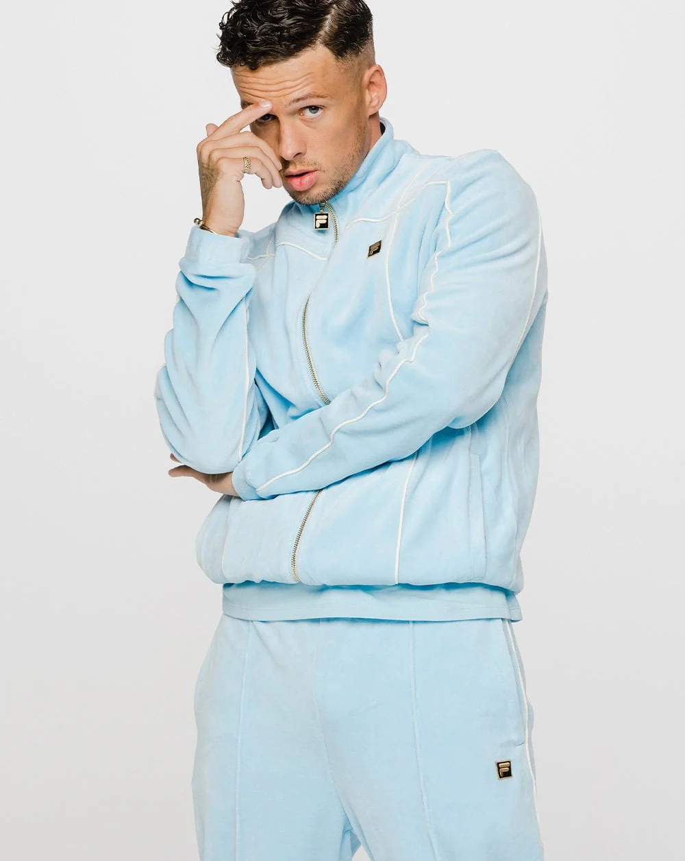Fila Gold Piped Velour Track Top Sky Blue - Image 2