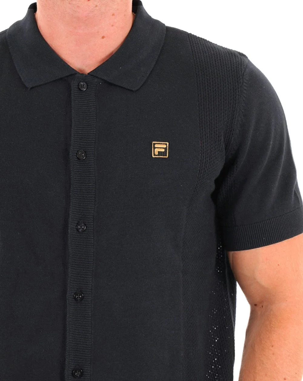 Fila Gold Pointelle Knit Shirt Black - Image 2