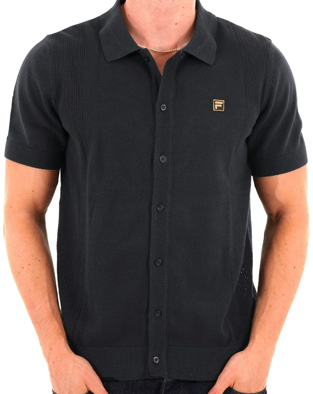 Fila Gold Pointelle Knit Shirt Black - Image 3