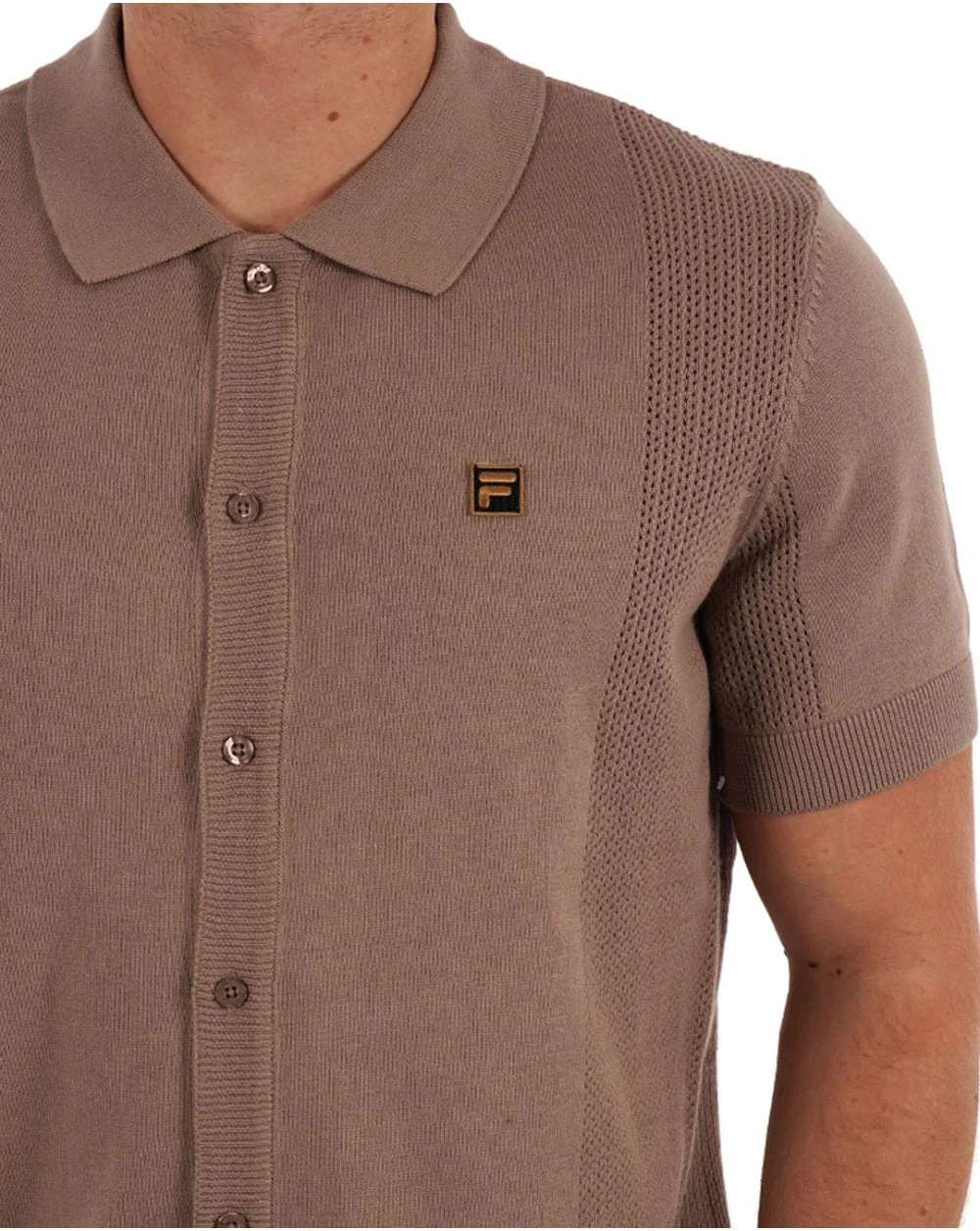 Fila Gold Pointelle Knit Shirt Mocha - Image 2