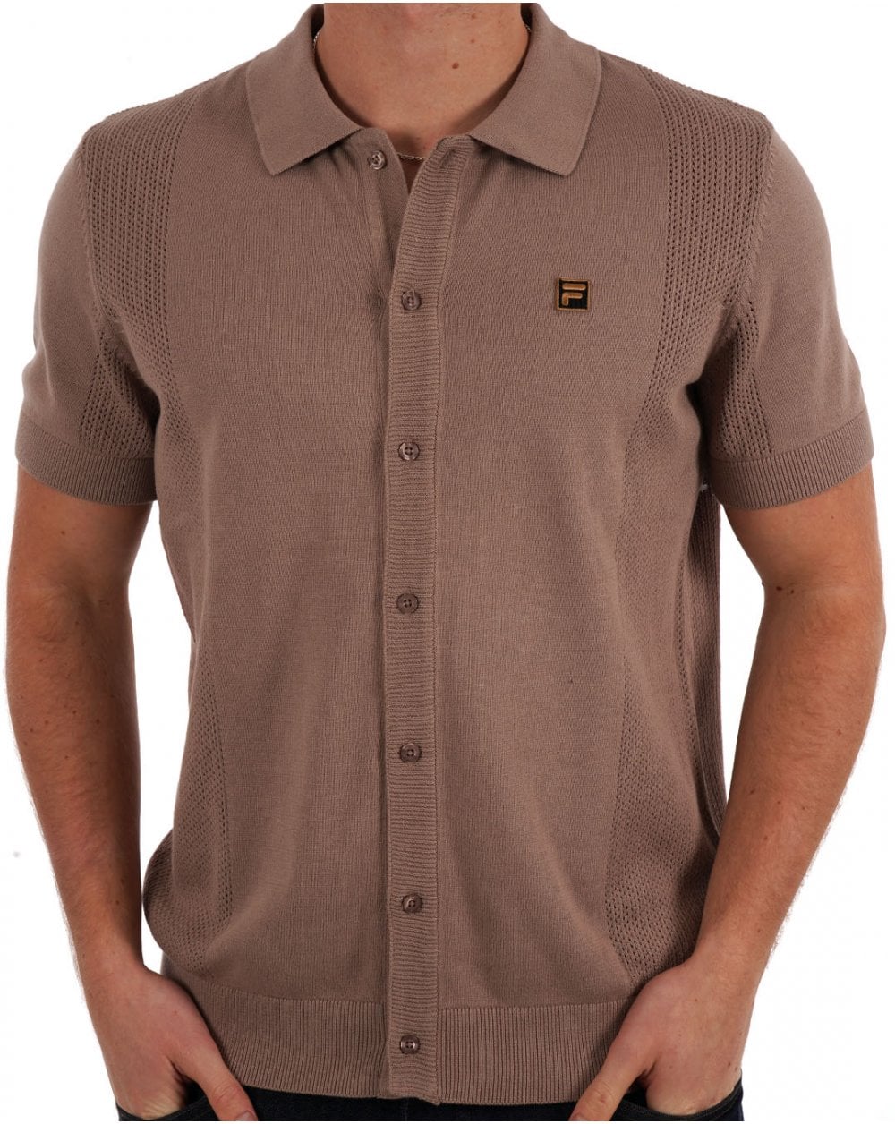 Fila Gold Pointelle Knit Shirt Mocha - Image 3