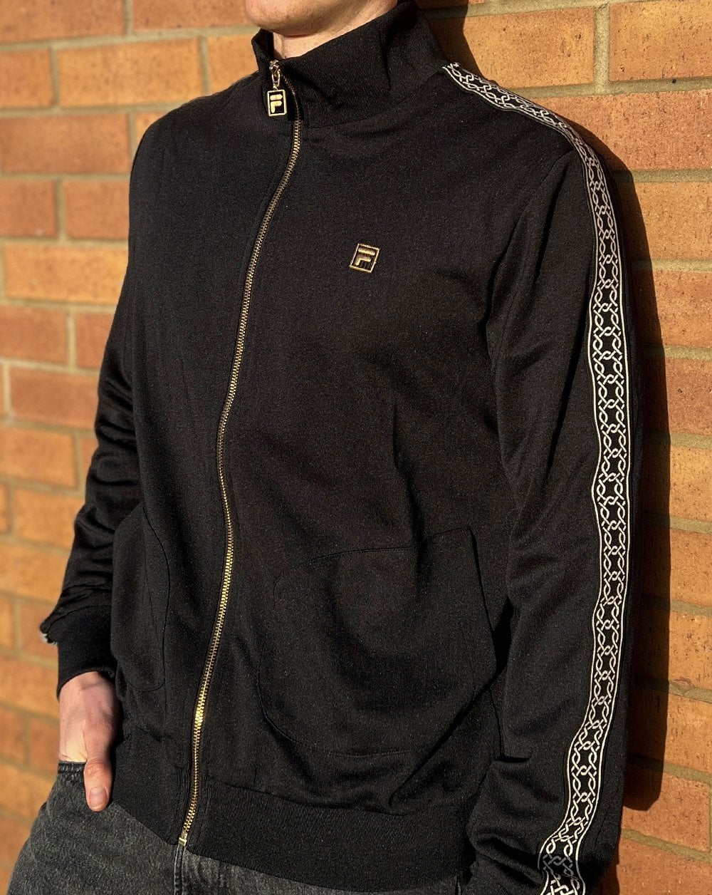 Fila Gold Roman Taped Track Top Black - Image 2