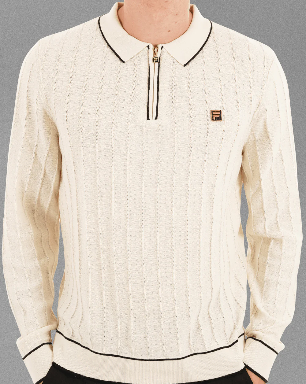 Fila Gold Texture Knit L/S Polo Tofu - Image 2